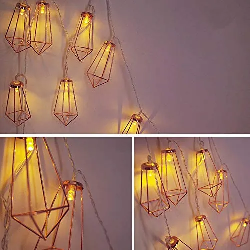 10 LED 6.6ft Diamond String Lights - Battery Operated - Geometric String Lights - Warm White - Rose Gold - 1 Pack