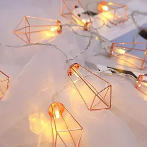 10 LED 6.6ft Diamond String Lights - Battery Operated - Geometric String Lights - Warm White - Rose Gold - 1 Pack