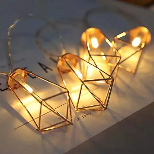 10 LED 6.6ft Diamond String Lights - Battery Operated - Geometric String Lights - Warm White - Rose Gold - 1 Pack