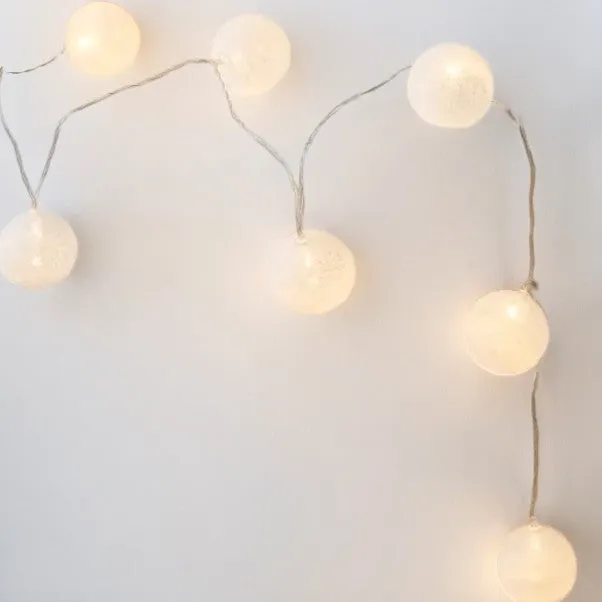 10 White Fabric Ball LED String Lights 2.1M