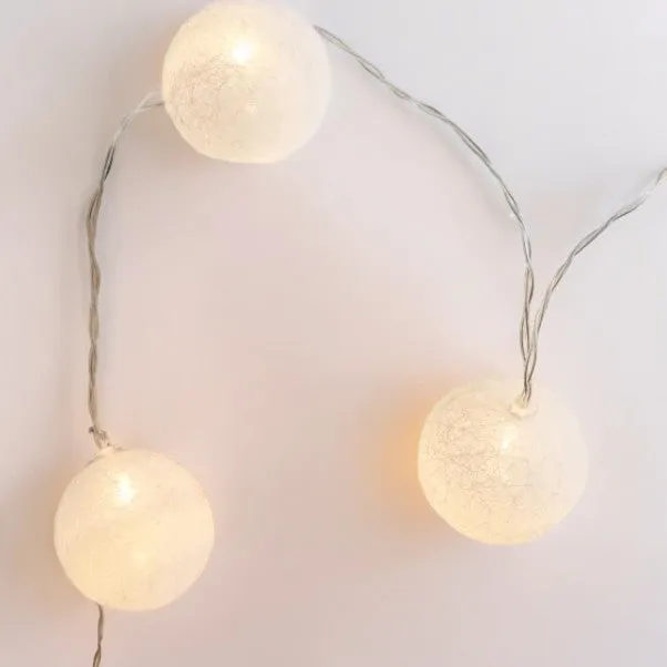 10 White Fabric Ball LED String Lights 2.1M