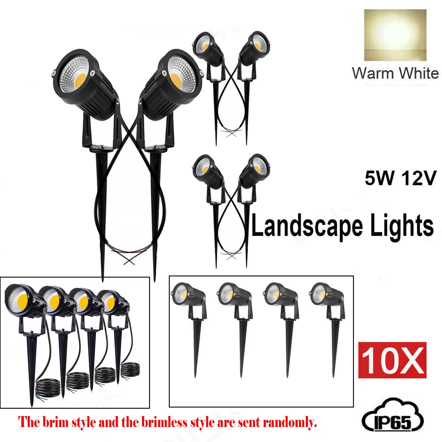 10PCS 5W LED Waterproof Garden Spotlights Warm White 12V