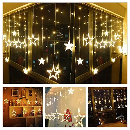 12 Stars 138 LED Curtain String Lights - 1 Pack - Ramadan Decoration - Warm White