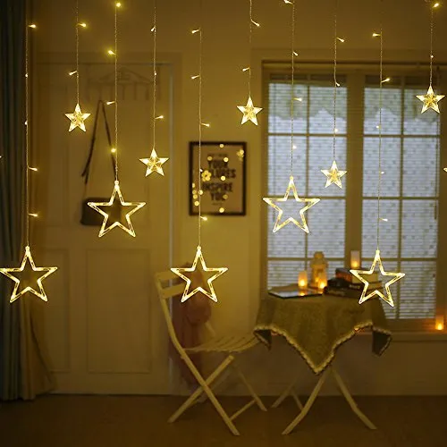 12 Stars 138 LED Curtain String Lights - 1 Pack - Ramadan Decoration - Warm White