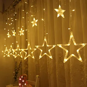 12 Stars 138 LED Curtain String Lights - 1 Pack - Ramadan Decoration - Warm White