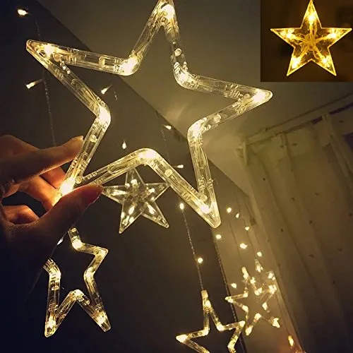 12 Stars 138 LED Curtain String Lights - 1 Pack - Ramadan Decoration - Warm White