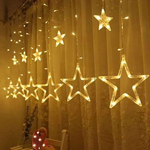 12 Stars 138 LED Curtain String Lights - 1 Pack - Ramadan Decoration - Warm White