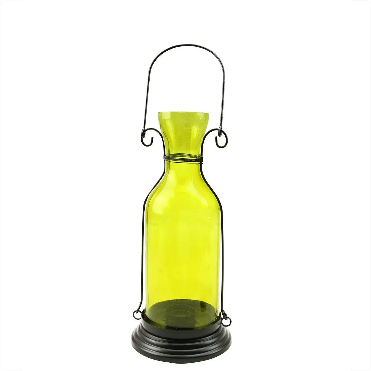 12" Transparent Yellow Decorative Glass Bottle Tea Light Candle Lantern