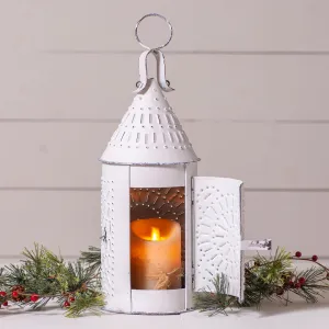 15-Inch Primitive Lantern in Rustic White