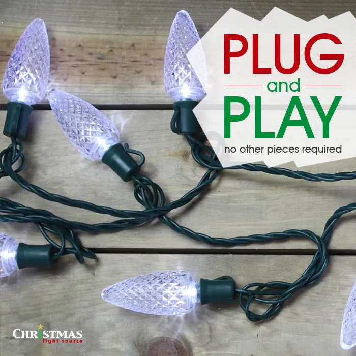 25-light C7 Blue LED Christmas Lights, 8" Spacing Green Wire