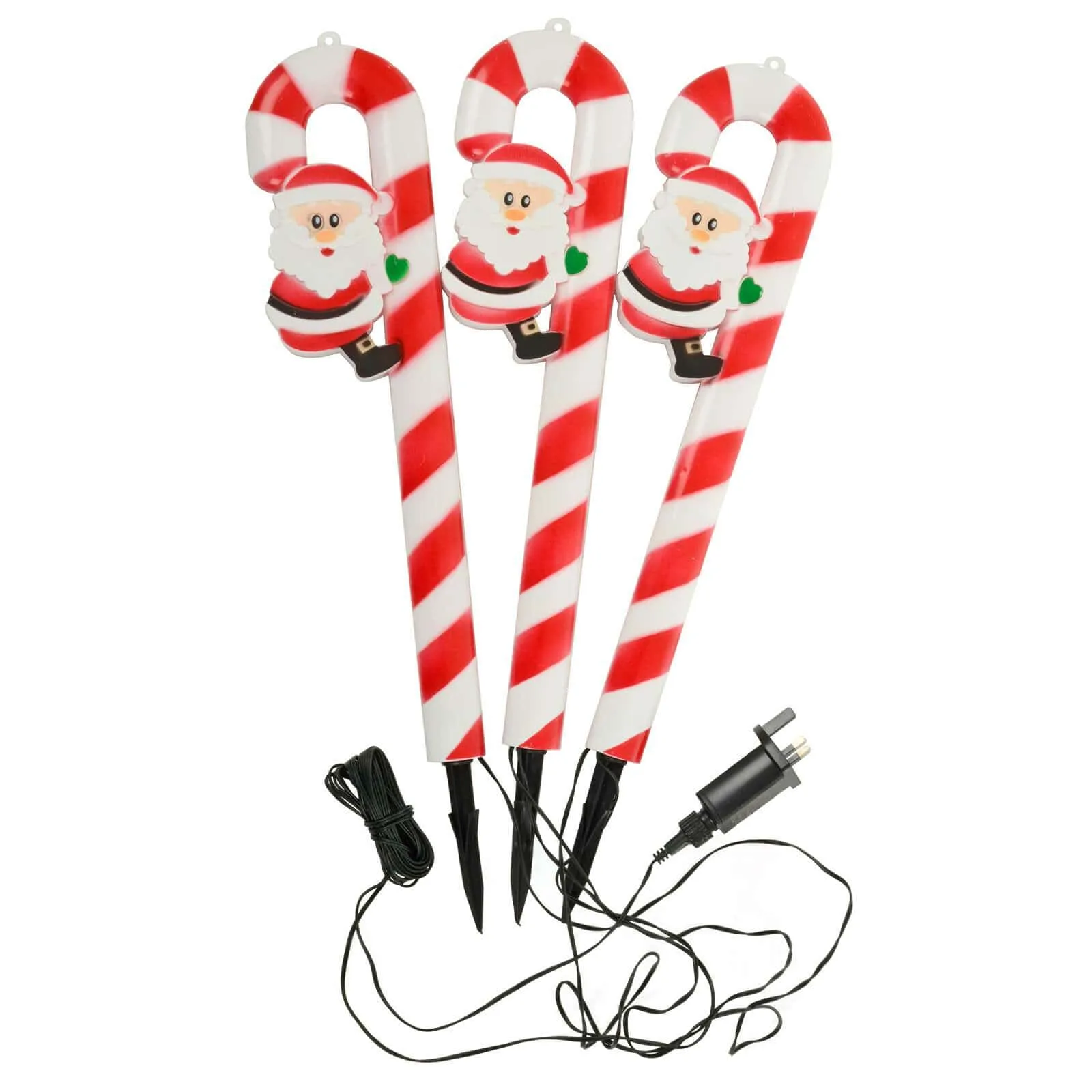 3 Santa Candy Cane Christmas Pathway Lights Outdoor Garden Stakes