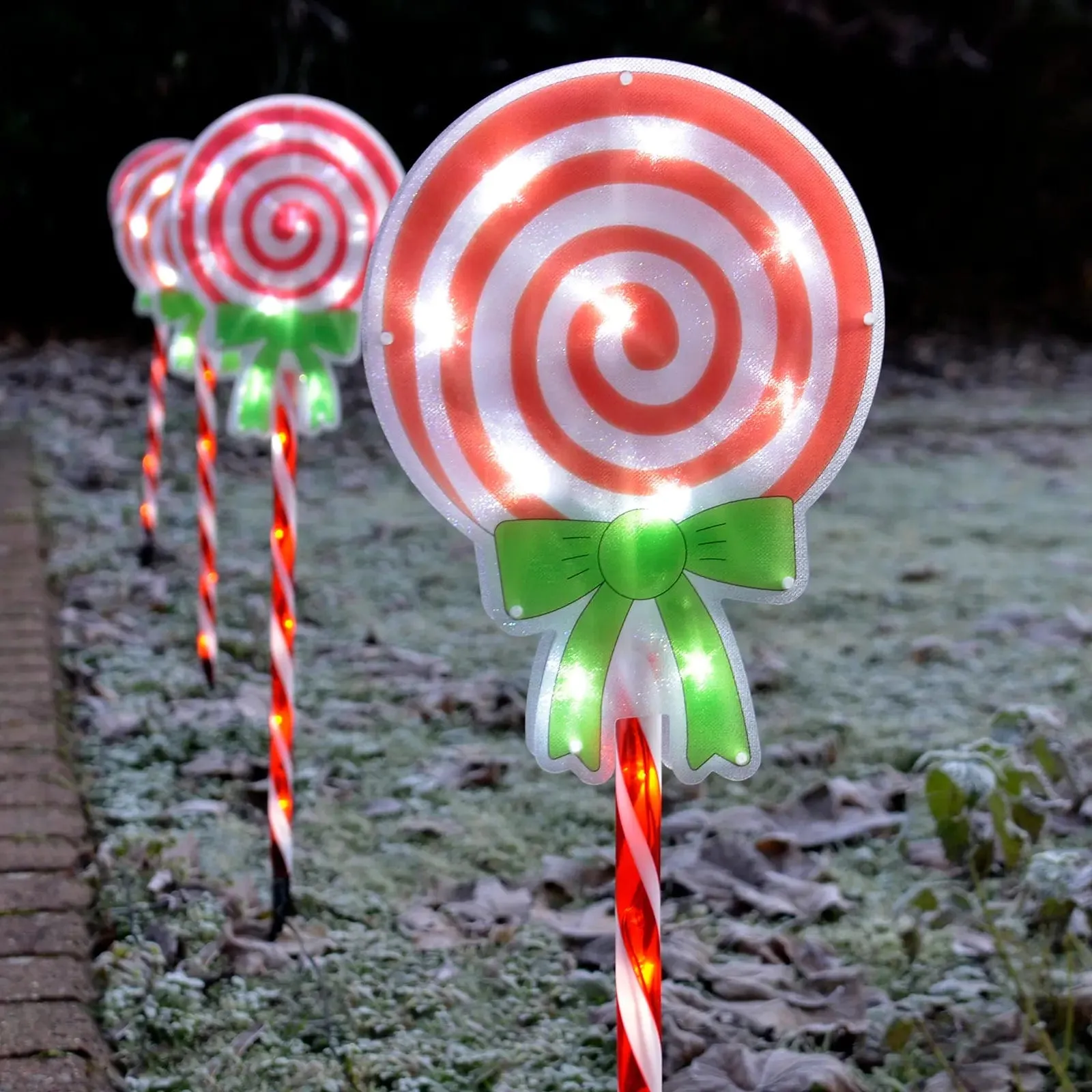 4 Christmas Candy Swirls Lollipop Pathway Lights Outdoor 75cm