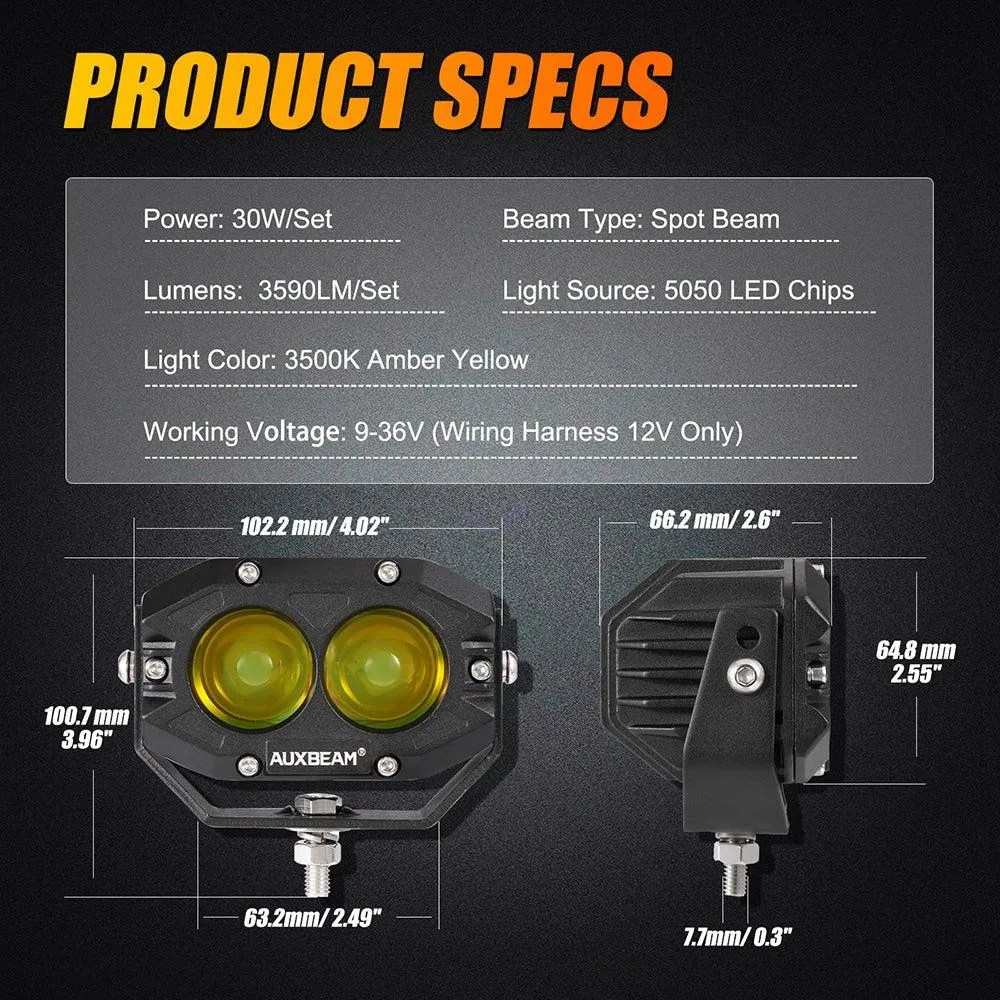 4 Inch 60W Square LED 3000K Spot/Flood Beam Amber LED Pod Lights