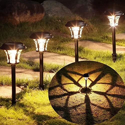 6 Pack 25 Lumen Solar Powered Pathway Lights, Super Bright SMD LED Outdoor Lights, Stainless Steel & Glass Waterproof Light for Landscape, Lawn, Patio, Yard, Garden, Deck Driveway, Warm White