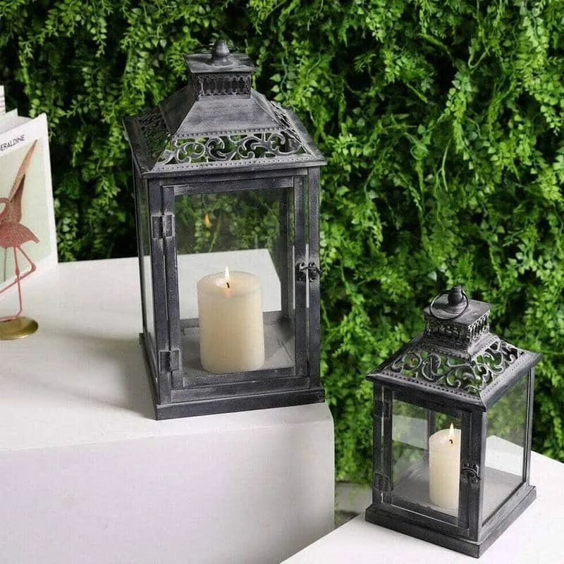 Antique Grey Brush Decorative Lanterns（ Set of 2 ）