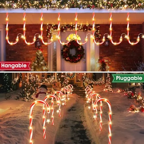 BONLION 24 Pack Christmas Decorations Outside, 56.5ft Long Solar Candy Cane Lights 8 Modes Christmas Lights Outdoor with 144 LED & Bright Star, Waterproof Yard Pathway Outdoor Christmas Decorations