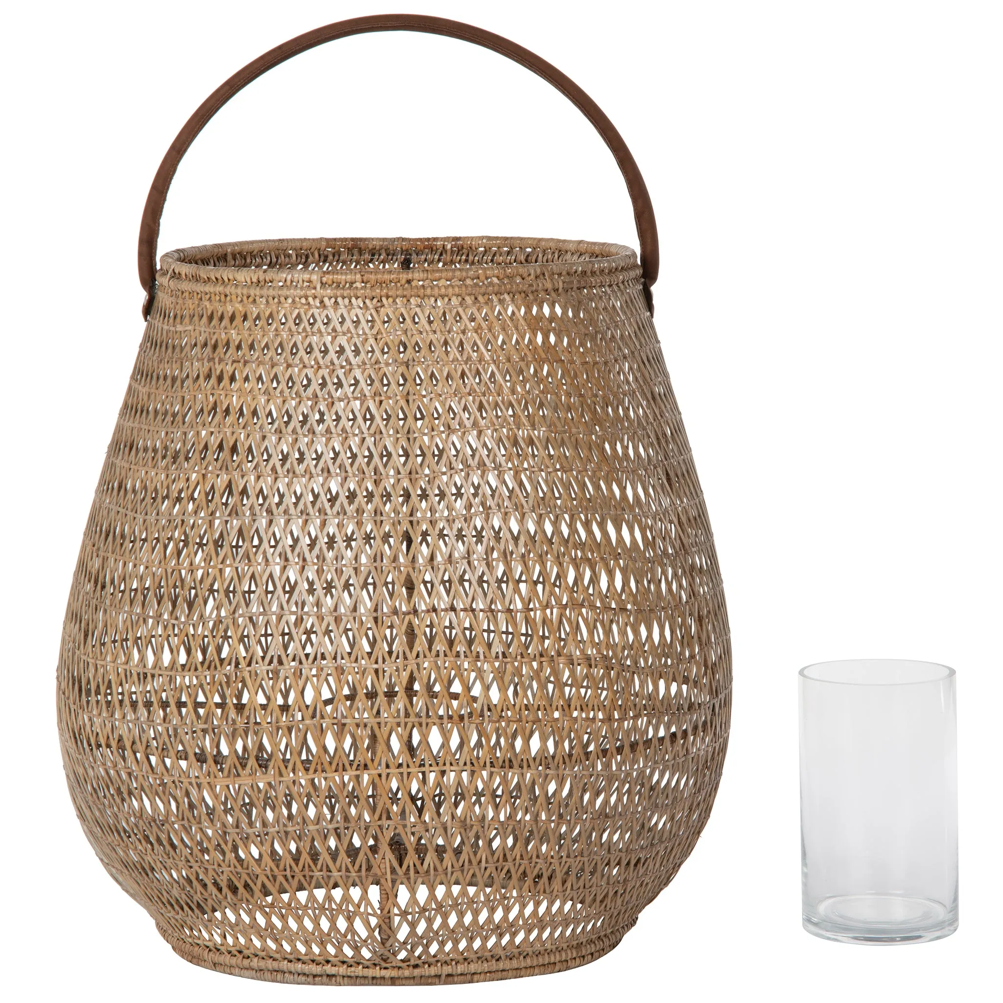 Cabo Tulip Decorative Rattan Hurricane Lanterns, Natural