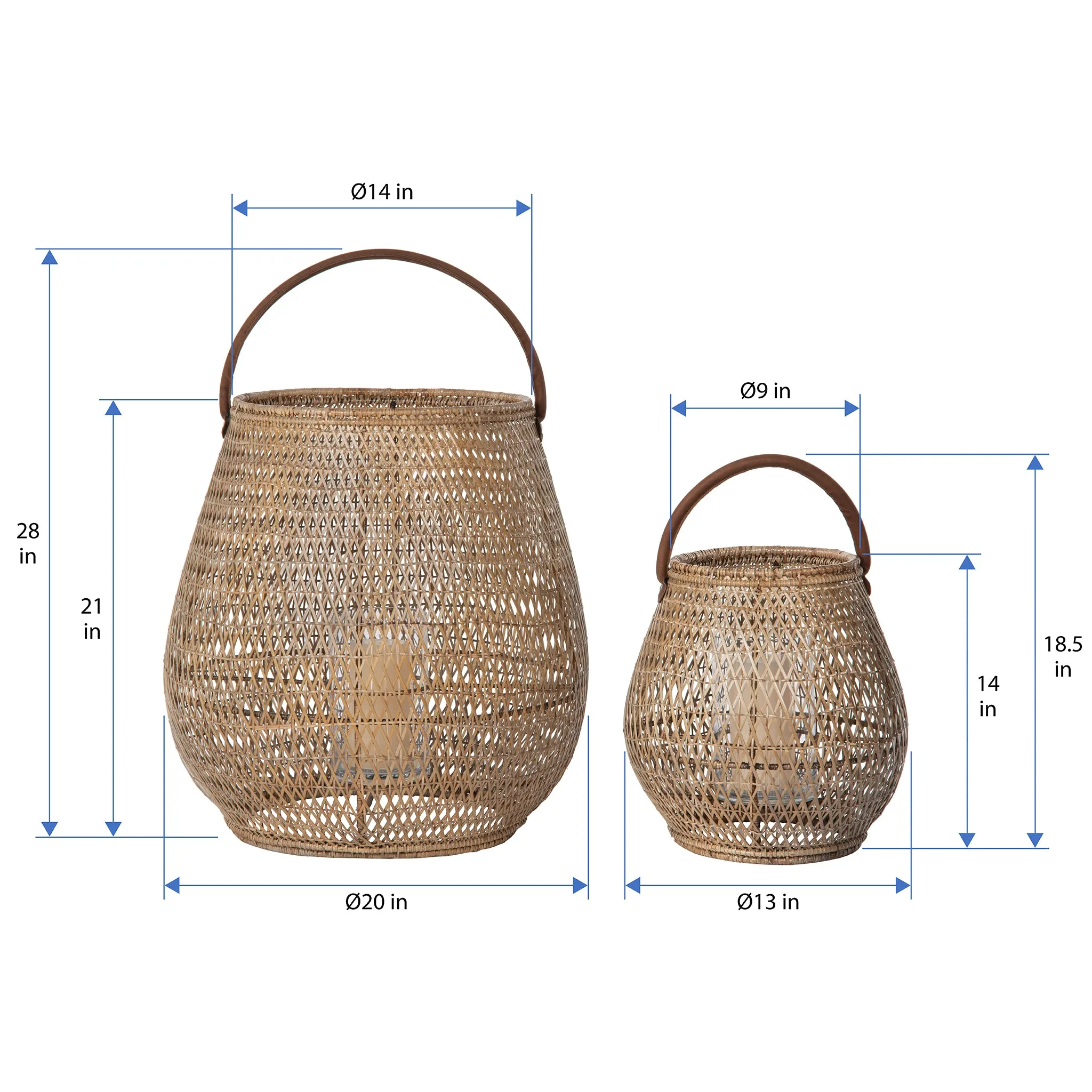 Cabo Tulip Decorative Rattan Hurricane Lanterns, Natural