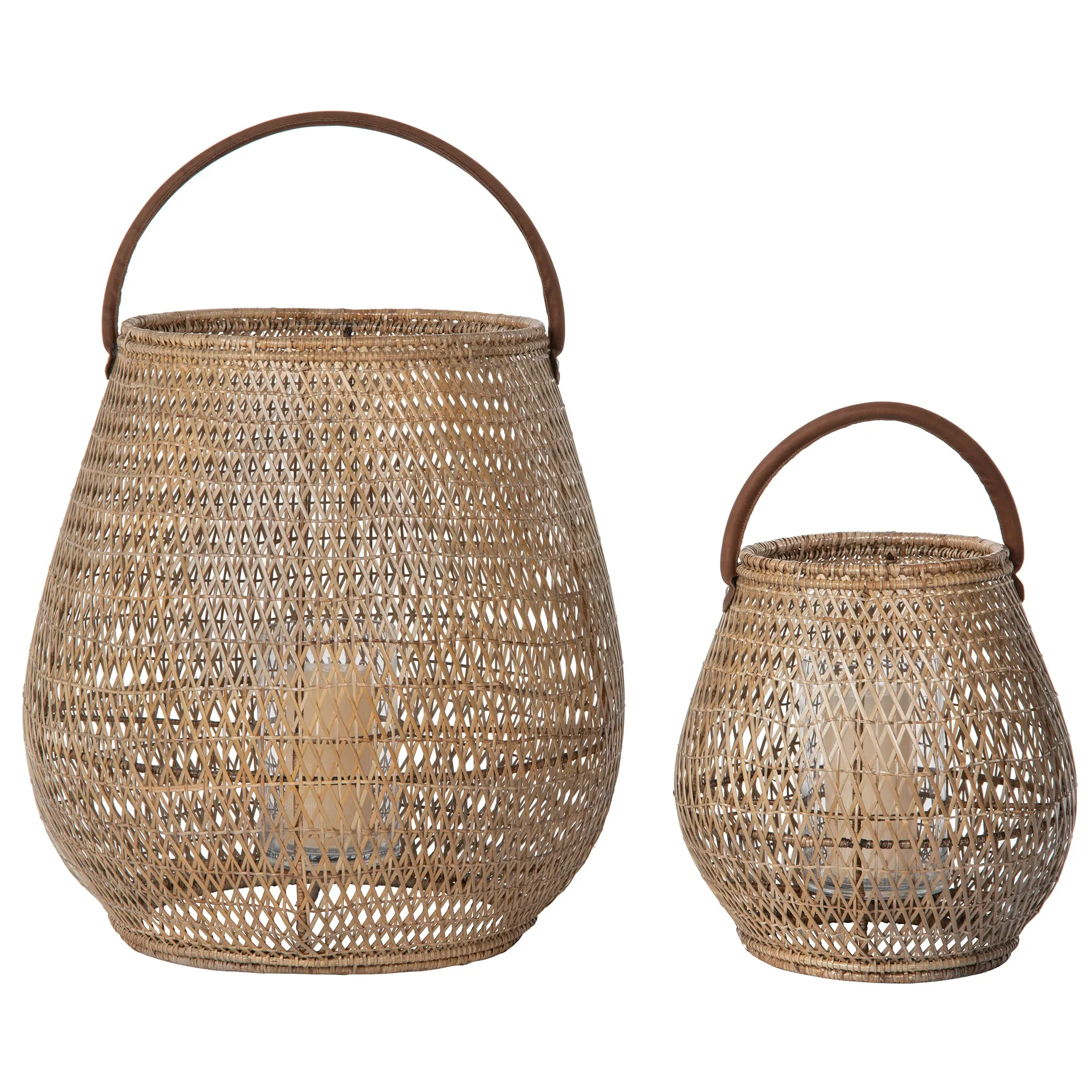 Cabo Tulip Decorative Rattan Hurricane Lanterns, Natural