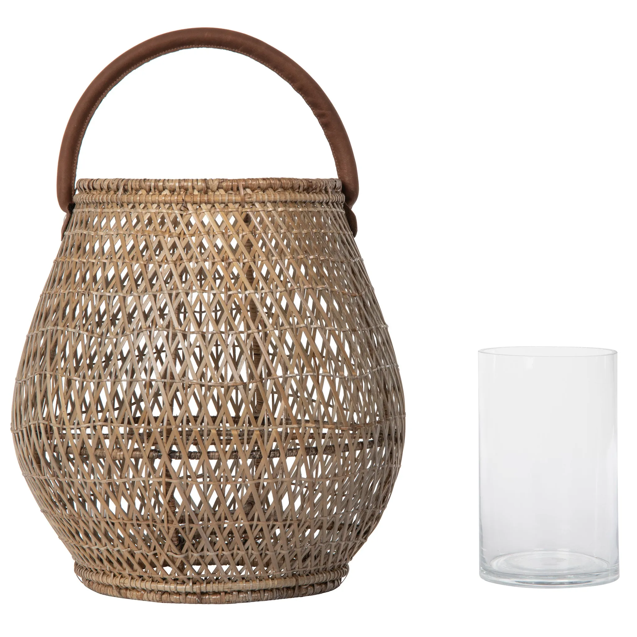 Cabo Tulip Decorative Rattan Hurricane Lanterns, Natural