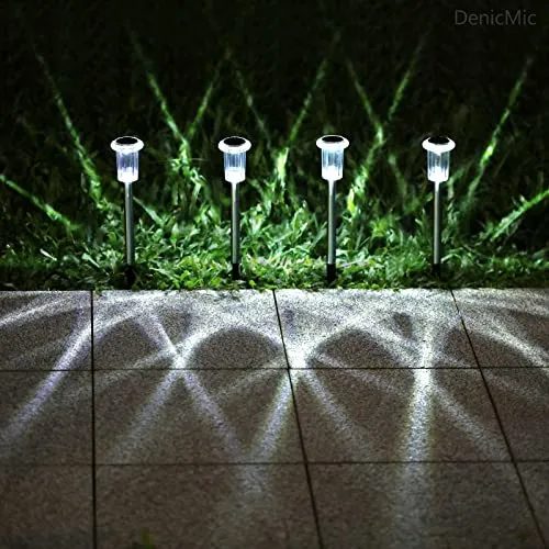 DenicMic Solar Pathway Lights Outdoor 10 Pack LED Waterproof Stainless Steel Garden Stake Lights for Path, Walkway, Driveway, Yard, Patio, Garden Decor (Cold White)