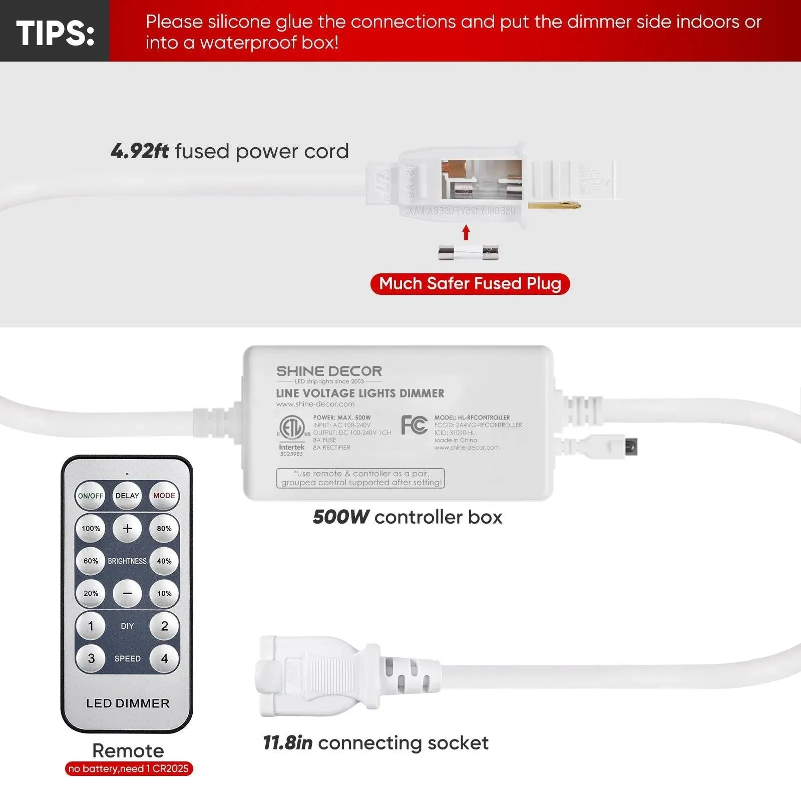 Dimmer Controller Pack for All 120V LED Strip Lights LED Neon Rope Lights