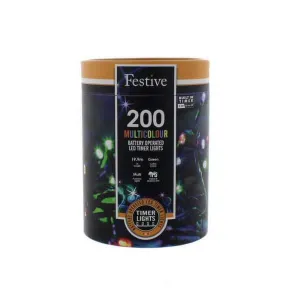 Festive 200 Multi Colour LED Battery Operated String Lights (19.9m)