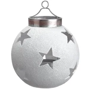 Glittered Star Lantern White Silver 12.2in