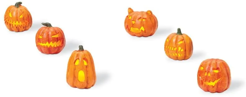 HV, Lit Jack-O-Lanterns (Set of 6), 810798, Halloween Village