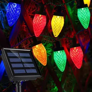 IP65 LED C9 Strawberry Colored Lights, Waterproof Solar Christmas String Lights, Holiday Decoration Lights