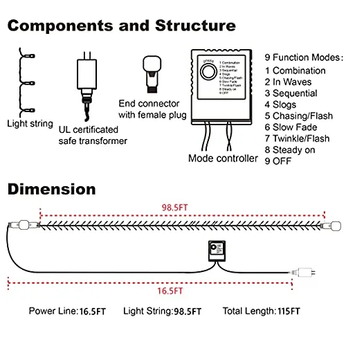 LED String Lights - Plug-in - 8 Modes - Purple - 99 ft