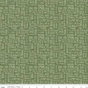 Love You S’more Text Olive Cotton Yardage by Gracey Larson | Riley Blake Designs