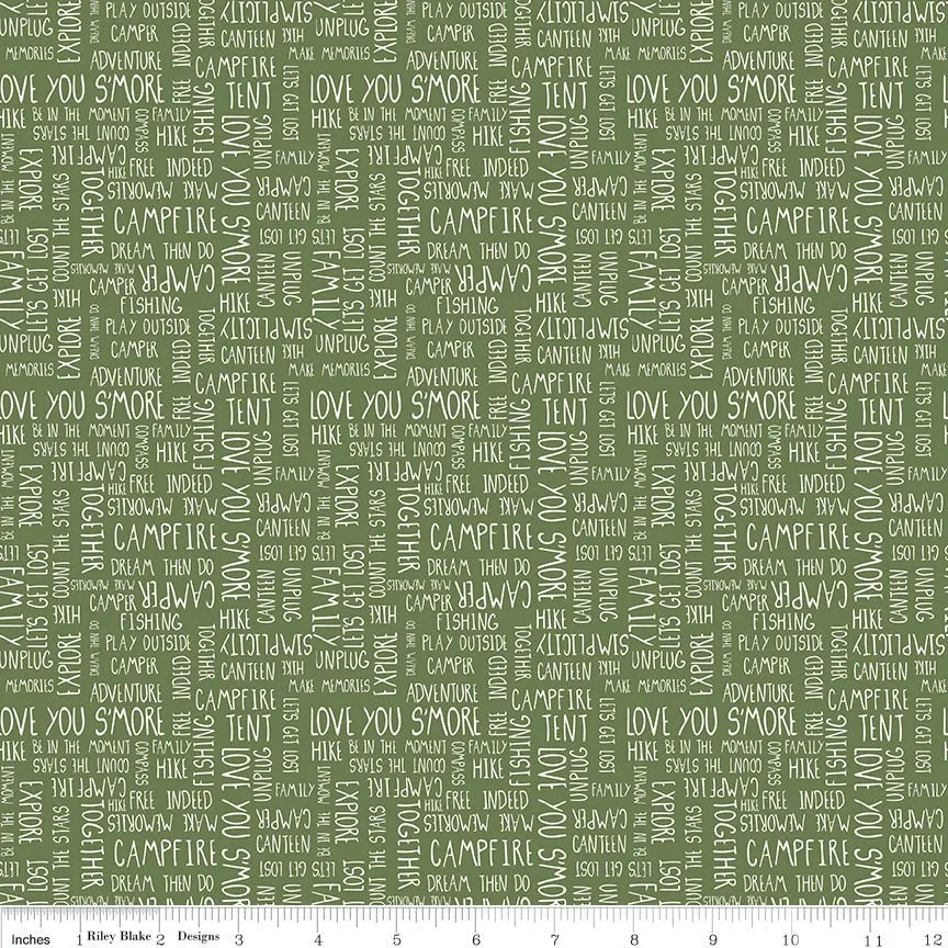 Love You S’more Text Olive Cotton Yardage by Gracey Larson | Riley Blake Designs