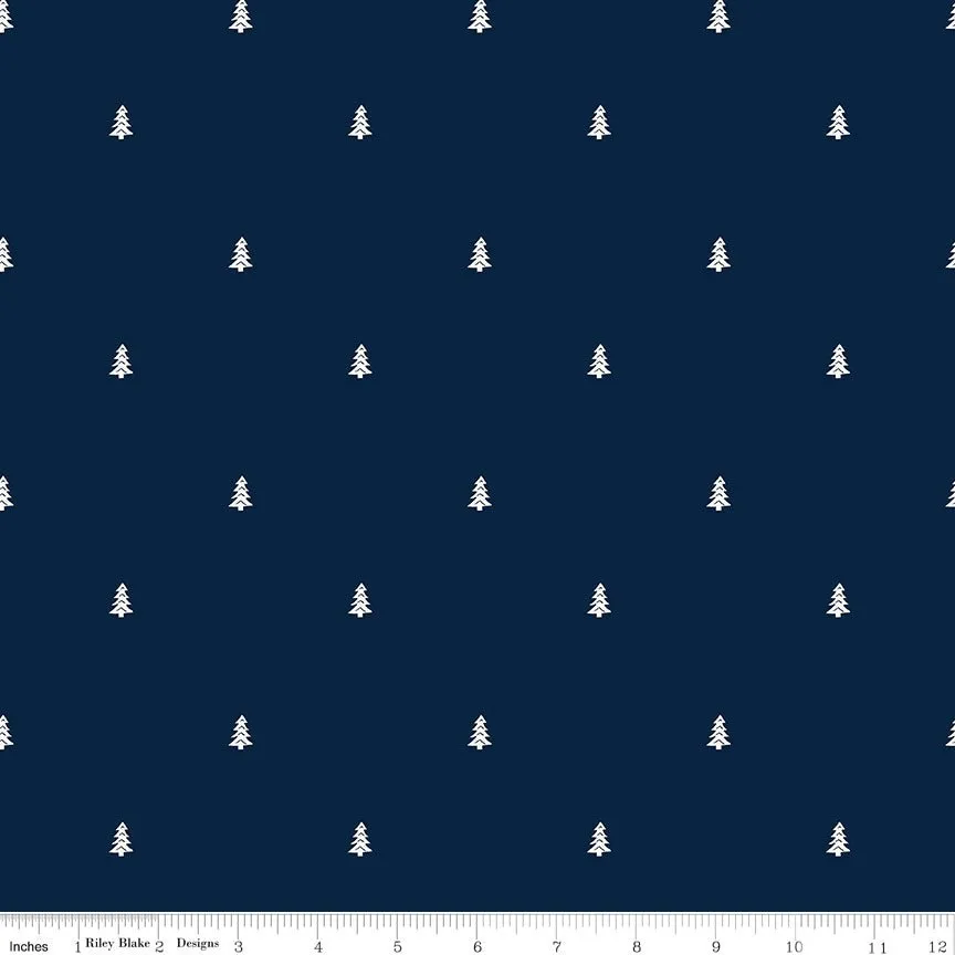 Love You S’more Trees Navy Cotton Yardage by Gracey Larson | Riley Blake Designs