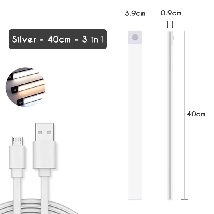 Motion Sensor Dimmable Ultrathin Wireless LED Light | Silver 40cm