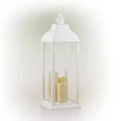 New - 28" Candlelit Lantern with LED Lights White - Alpine Corporation