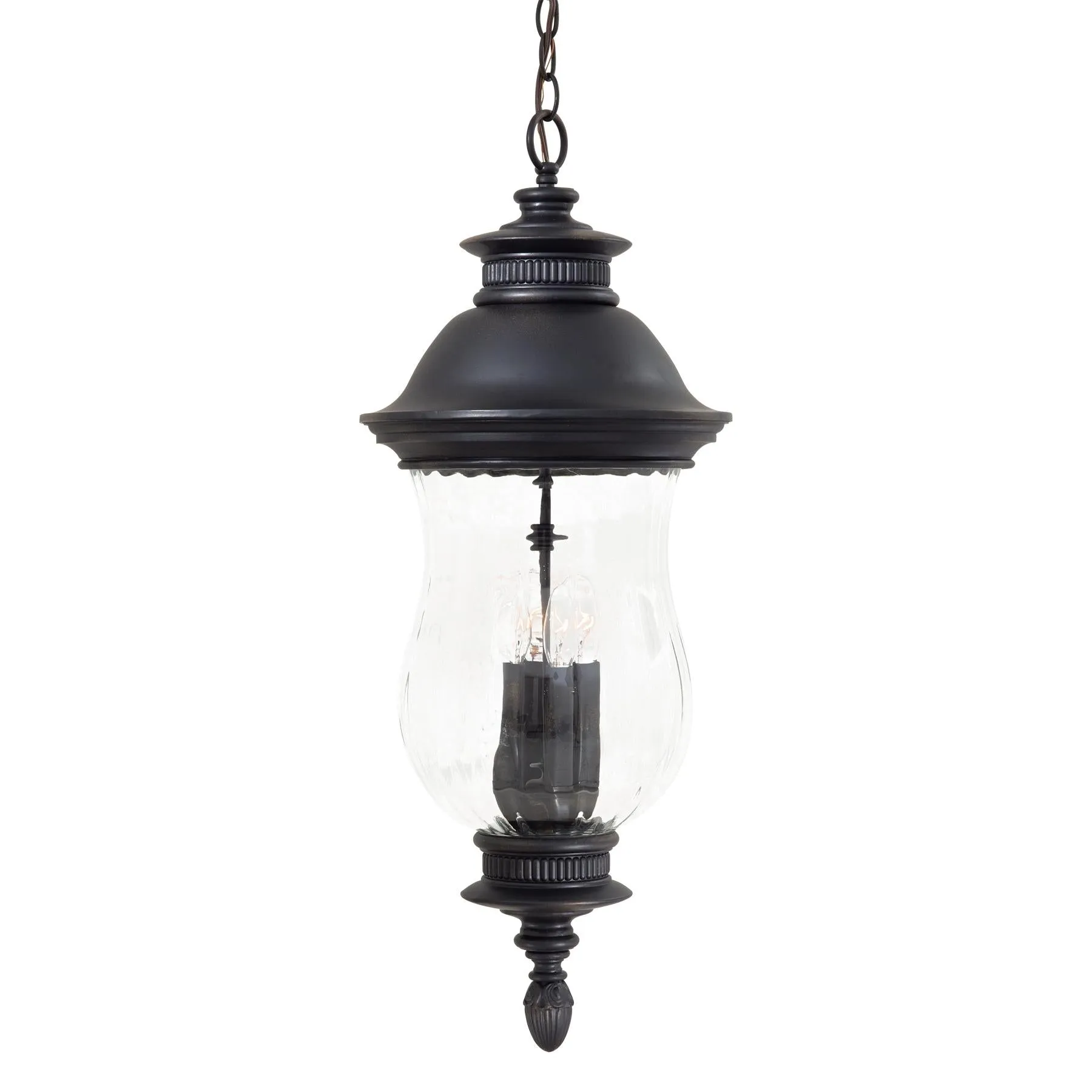 Newport 4-Light Chain Hung in Heritage & Mouth Blown Clear Optic Glass