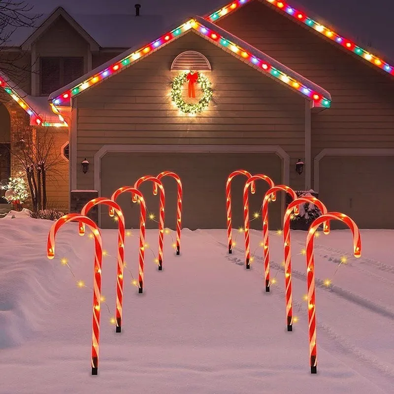 Outdoor Solar Christmas Lights – Solar Candy Cane Ground Lights for Holiday Lawn Decoration, Set of 1 to 5 for a Festive Winter Wonderland.Candy Cane Lights.