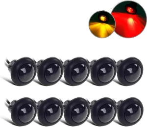 Partsam 10x 3/4" Smoked Amber/Red LED Clearance Trailer Boat Marker Light Air Dam Lights Sealed Mini Black Round 3/4 Inch Led Trailer Lights Grommet Mount