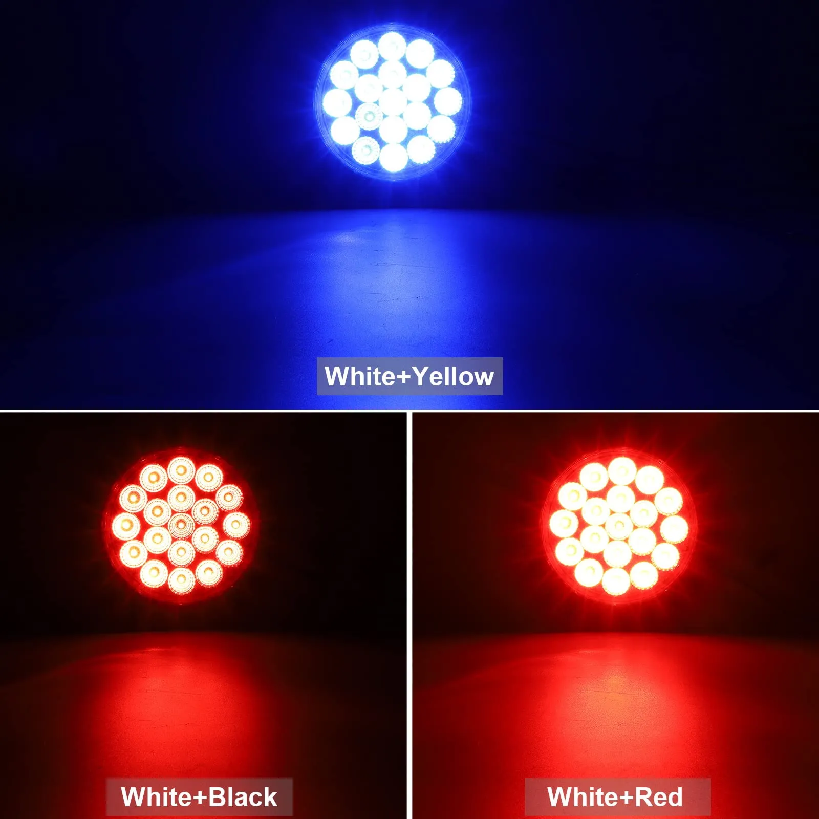 Partsam 2Pcs 4 Inch Dual Revolution Round Red Stop Turn Tail Lights to Blue Auxiliary Lights