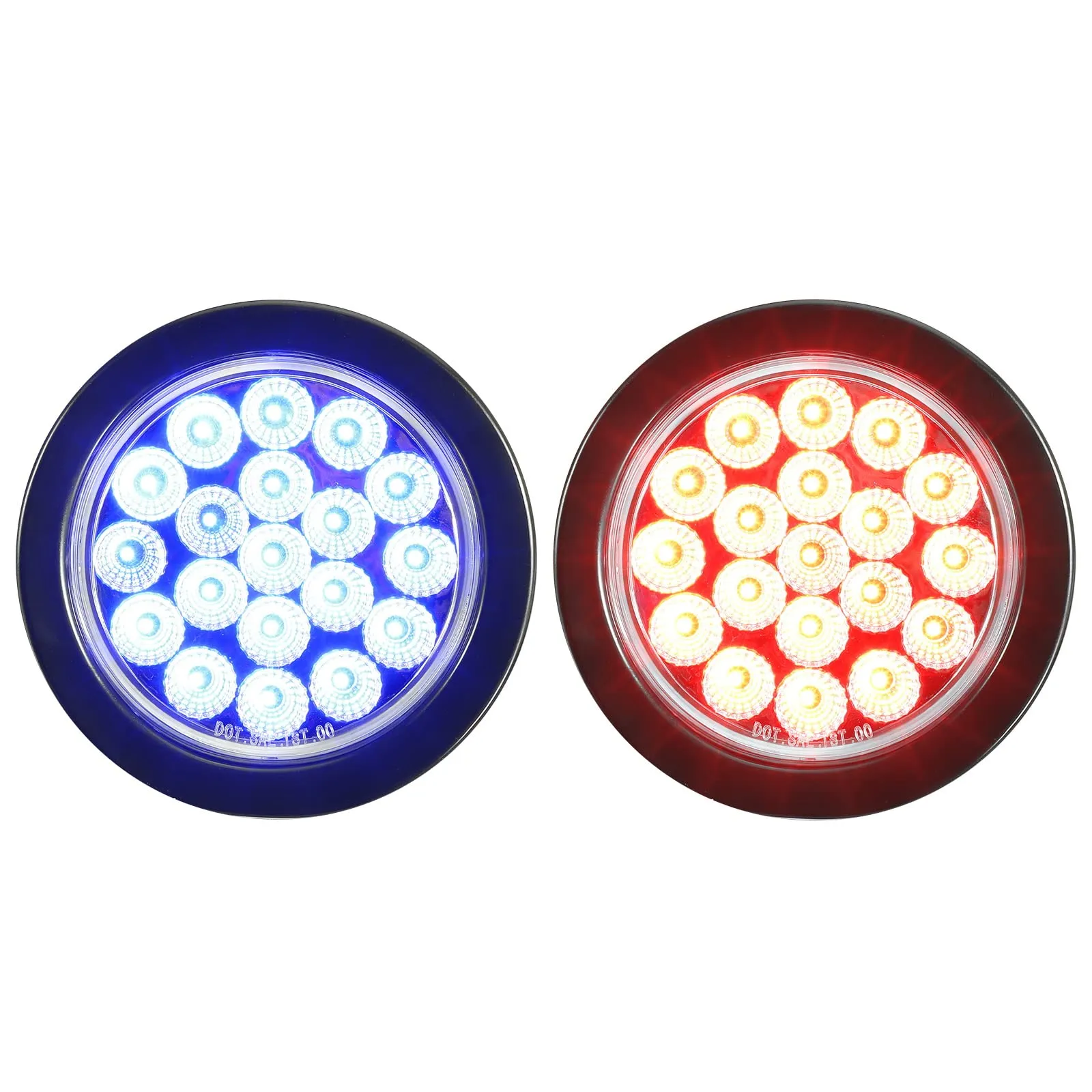 Partsam 2Pcs 4 Inch Dual Revolution Round Red Stop Turn Tail Lights to Blue Auxiliary Lights