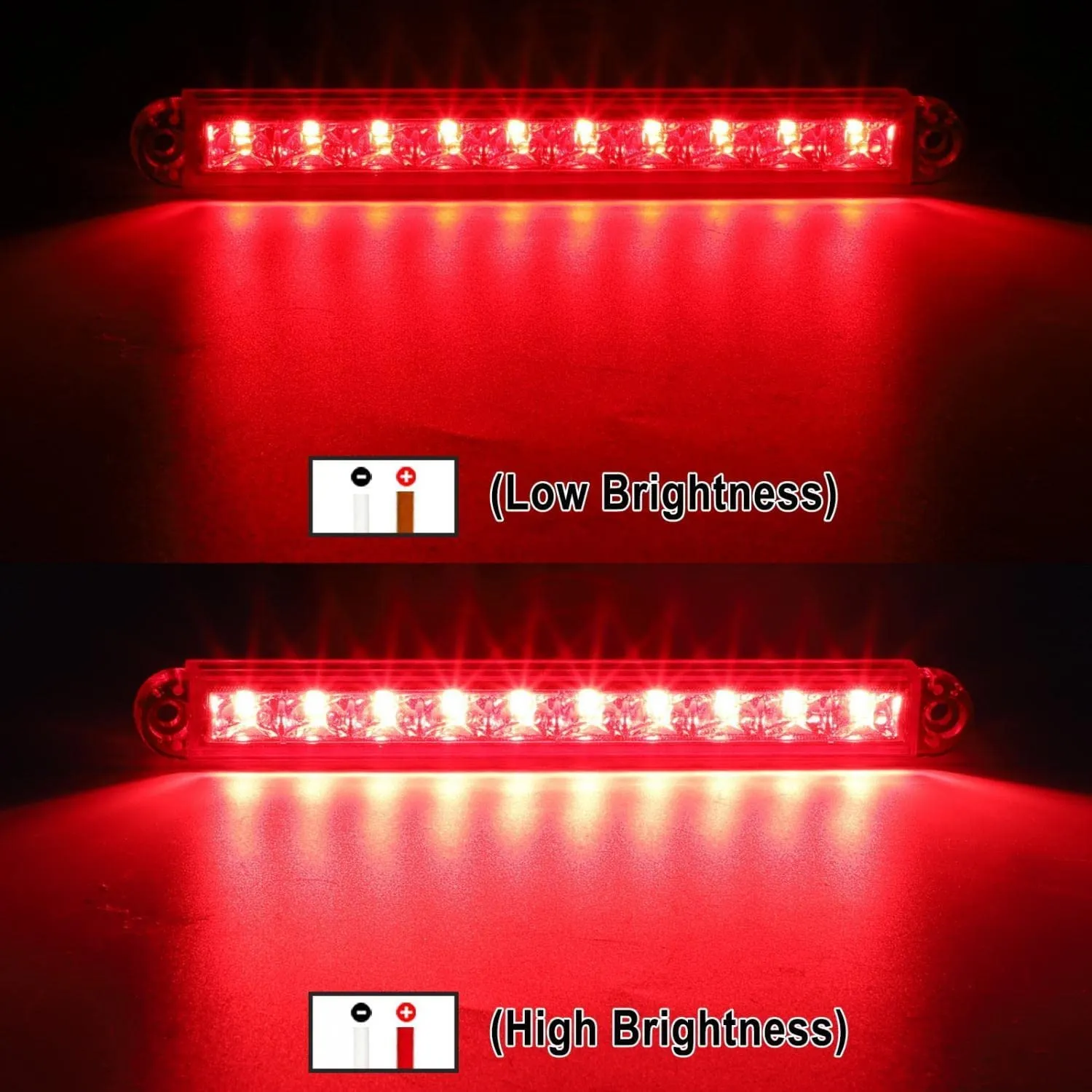 Partsam 2pcs 6-1/2 6.5" Trailer Stop Turn Parking Tail Clearance Light Bars Strips Red Led 10-2835 SMD Red Lens with Scews 3 Wire Pigtails 12V IP67 Waterproof