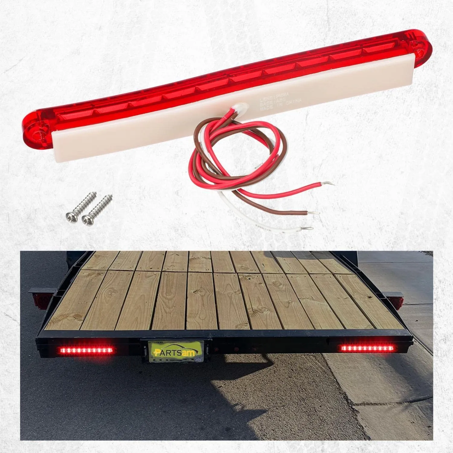 Partsam 2pcs 6-1/2 6.5" Trailer Stop Turn Parking Tail Clearance Light Bars Strips Red Led 10-2835 SMD Red Lens with Scews 3 Wire Pigtails 12V IP67 Waterproof