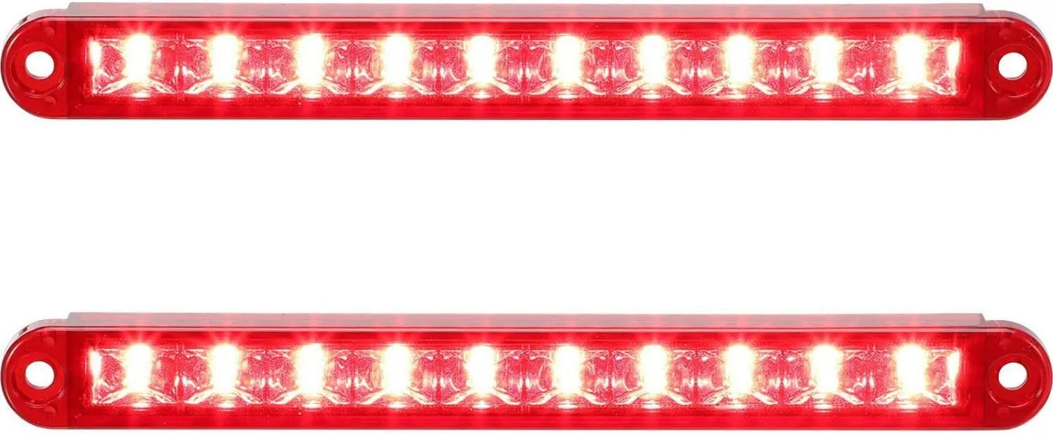 Partsam 2pcs 6-1/2 6.5" Trailer Stop Turn Parking Tail Clearance Light Bars Strips Red Led 10-2835 SMD Red Lens with Scews 3 Wire Pigtails 12V IP67 Waterproof