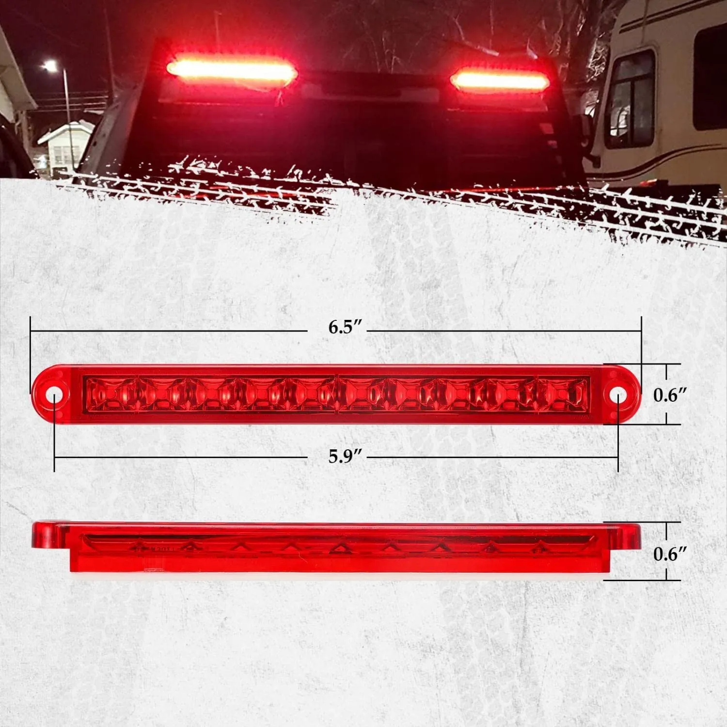 Partsam 2pcs 6-1/2 6.5" Trailer Stop Turn Parking Tail Clearance Light Bars Strips Red Led 10-2835 SMD Red Lens with Scews 3 Wire Pigtails 12V IP67 Waterproof