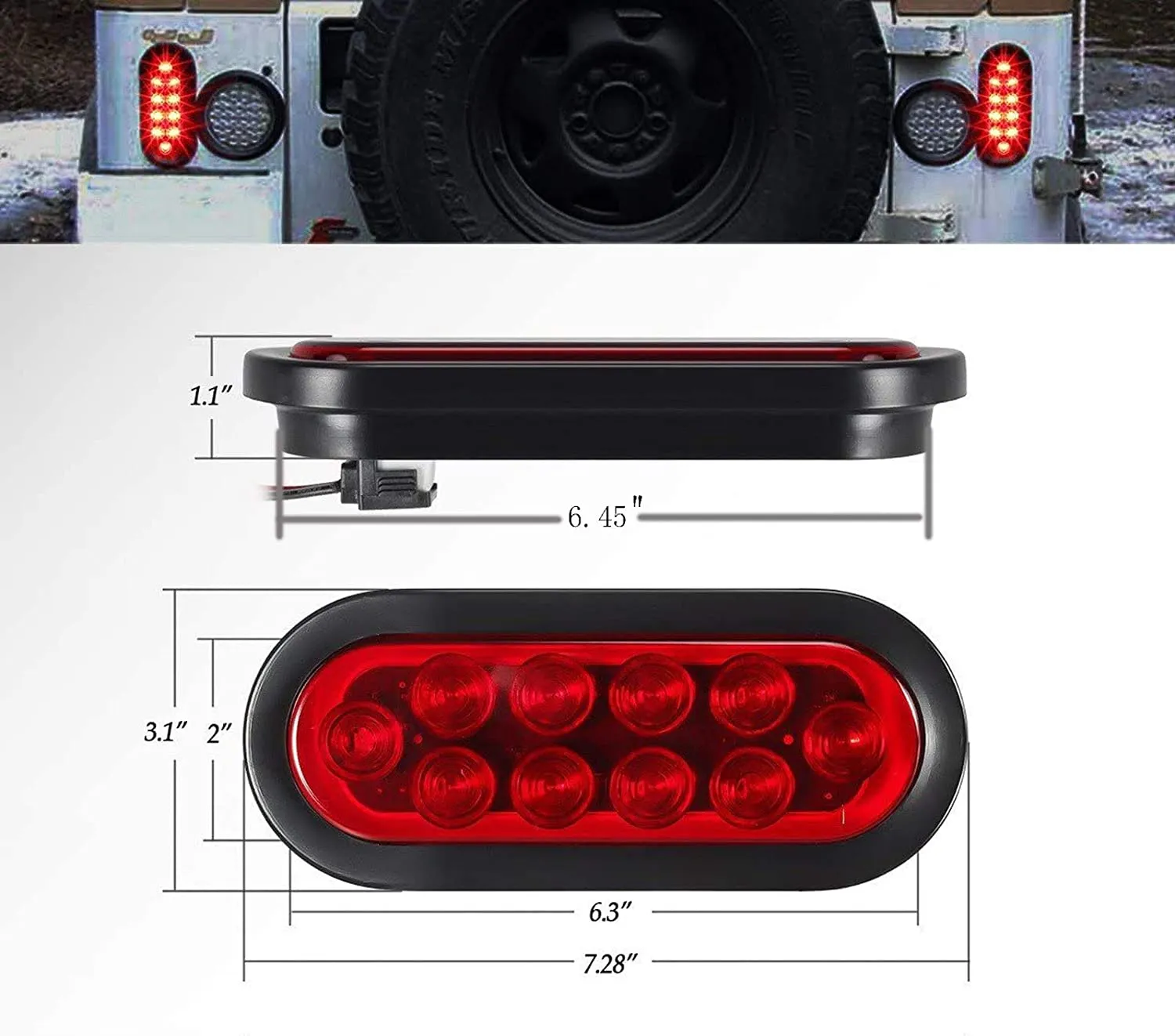 Partsam 2Pcs 6 Inch Oval Trailer Tail Lights Red 10 LED, 6" Inch Red Oval Led Stop Turn Tail Lights Sealed with Lights, Grommets and Wire Pigtails for Truck Trailer (Turn, Stop, Brake and Tail Light)