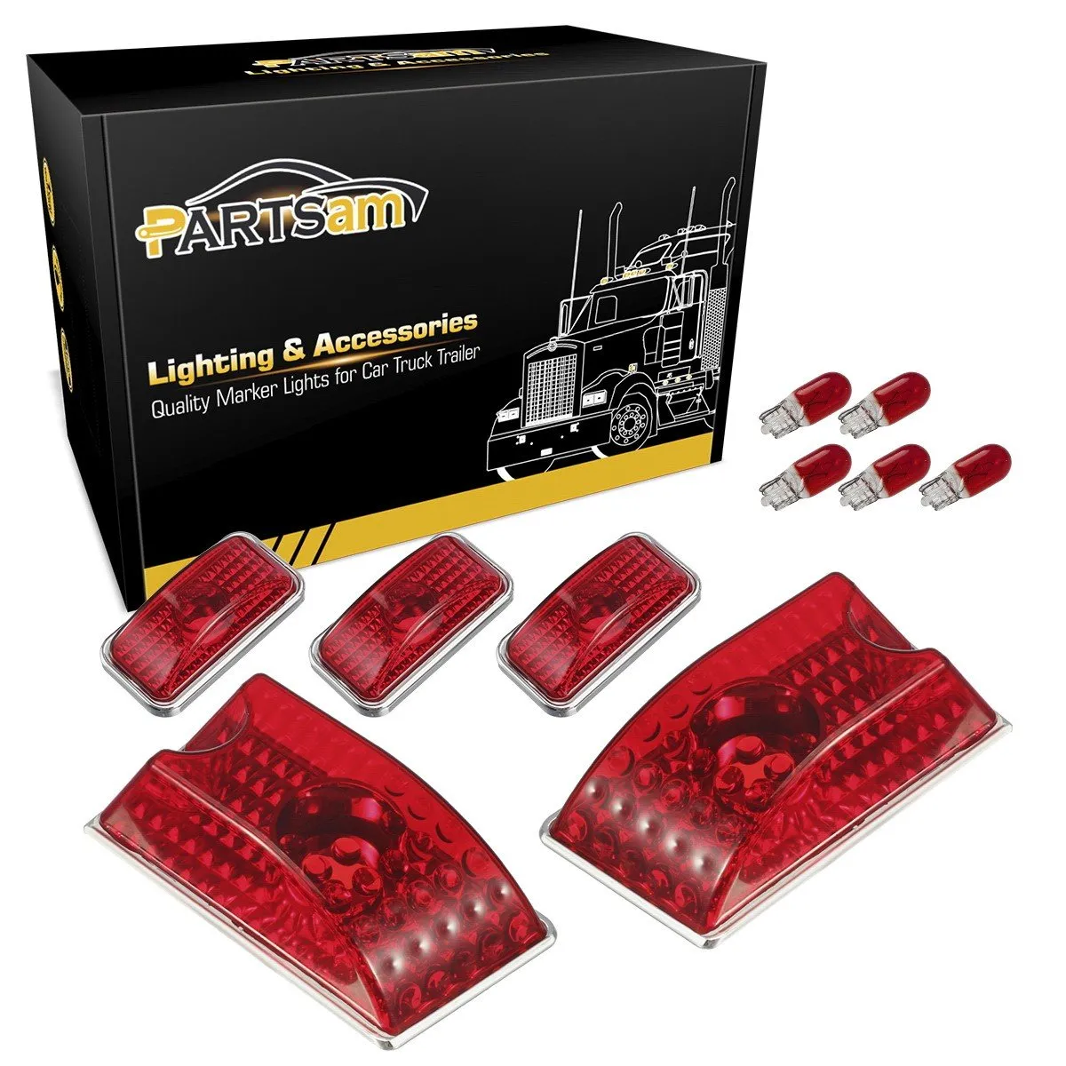 Partsam 5Pcs Rear Red Cab Roof Lights Kit Compatible with Hummer H2 Cab Roof Lights Cover Lens 2003-2009 and Hummer H2 SUT Cab Roof Top Clearance Marker Lights Lamps 2005-2009 w/ T10 Halogen Bulbs