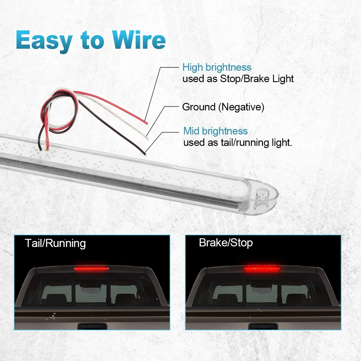 Partsam Submersible 17" Clear Lens Red 23 LED Trailer Truck RV Stop Turn Tail Rear 3rd Brake Identification Light Bar