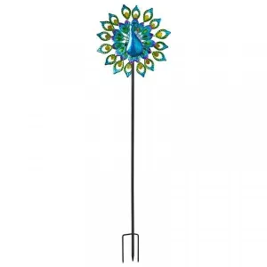 Peacock Wind Spinner with Solar Crackle Globe Light