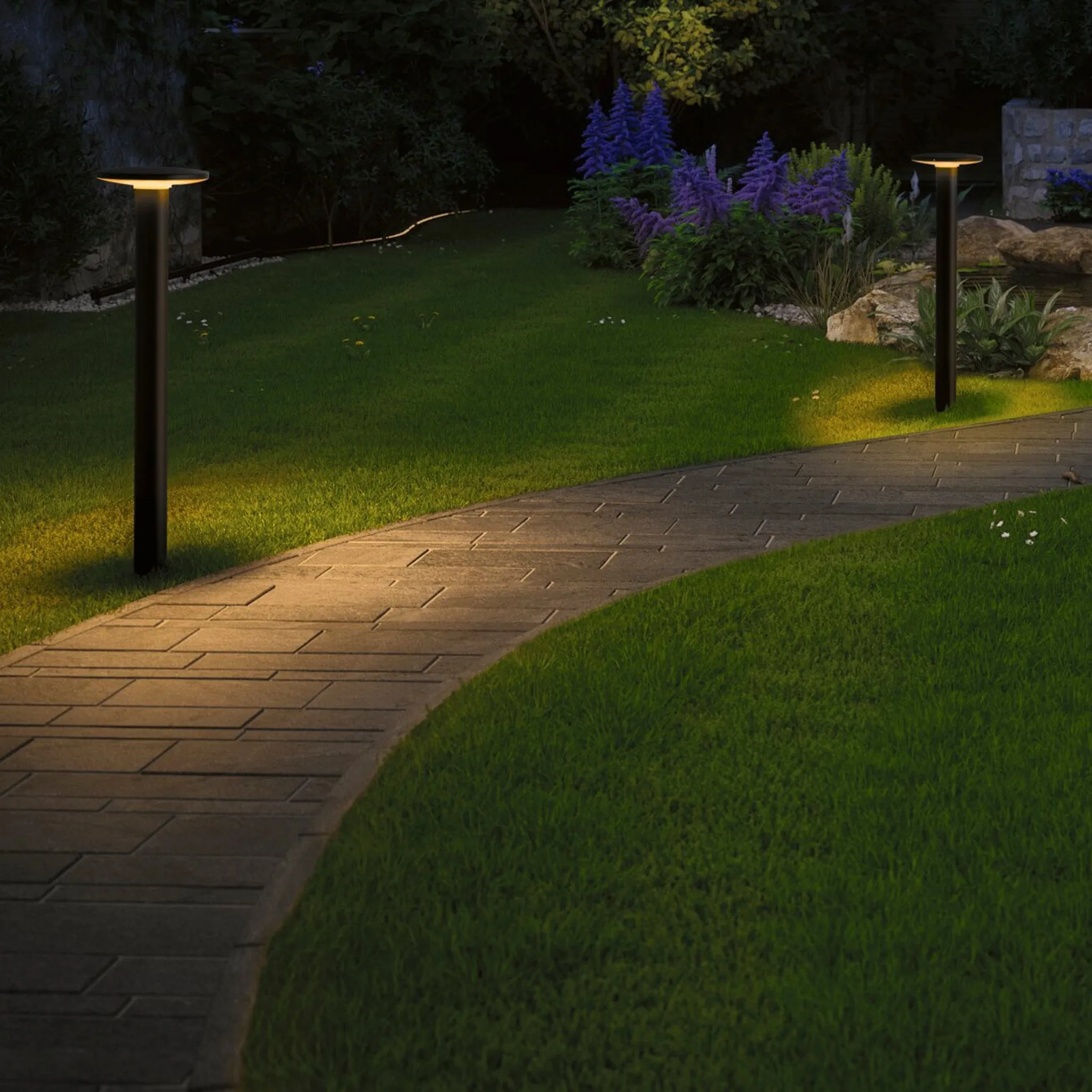 Plug & Shine Outdoor Plate 7W LED Single Bollard Gold Light in Anthracite